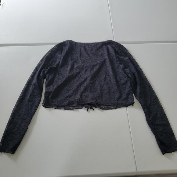 Y2K Whimsigoth Goth Shirt Womens 1X Lace Bow Front Long Sleeve Cropped Cardigan - Picture 6 of 10